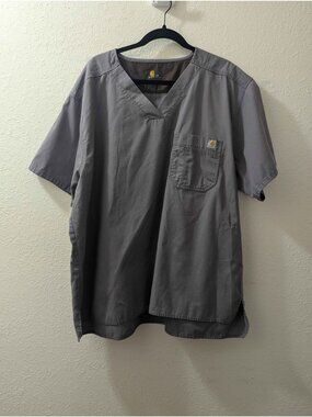 Carhartt Mens Gray Short Sleeve V-Neck Ripstop Pocket Work Shirt 2X